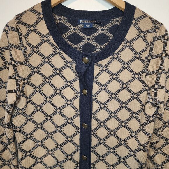 Pendleton Button Cardigan Sweater Soft Merino Wool Brown Black Button Medium - Picture 2 of 11